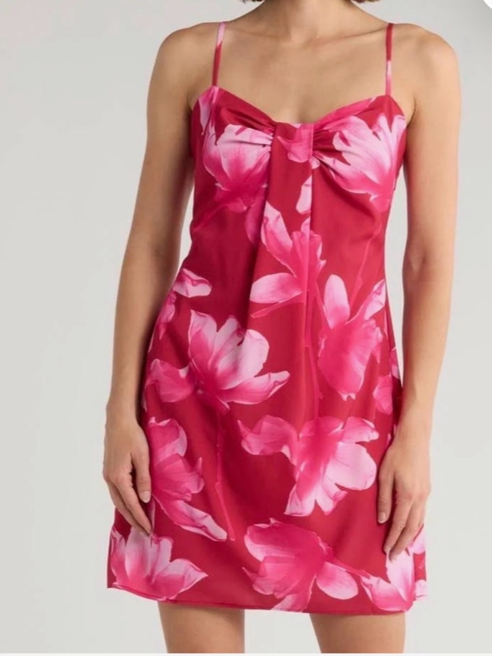 Hutch Hot Pink Floral Satin Chemise with Bow Detail